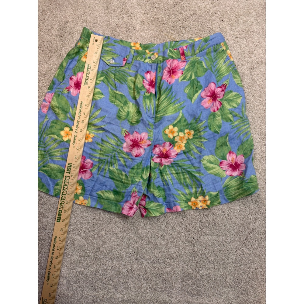 Lauren Ralph Lauren Floral Linen Shorts Blue Tropical Hibiscus High Rise Size 16